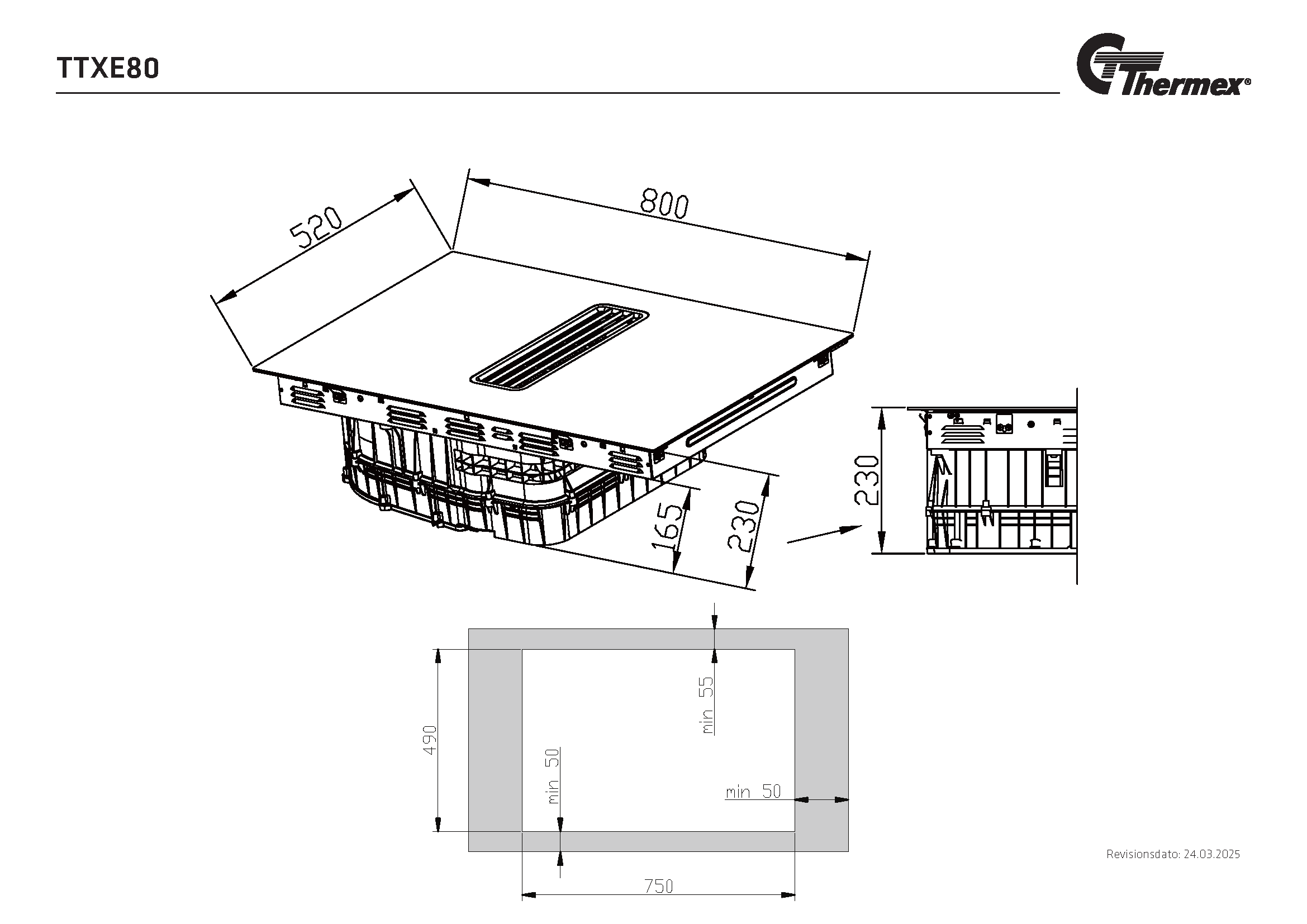 TXE80 induktionskogeplade med indbygget emhætte